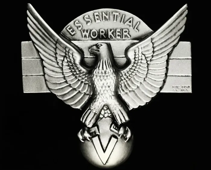 Framed Print : Close-Up Of The Essential Worker Pin Framed Print : Close-Up Of The Essential Worker Pin