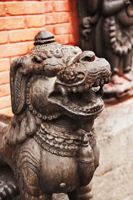 Framed Print : Close-up of a lion statue, Swayambhunath, Kathmandu, Nepal Framed Print : Close-up of a lion statue, Swayambhunath, Kathmandu, Nepal