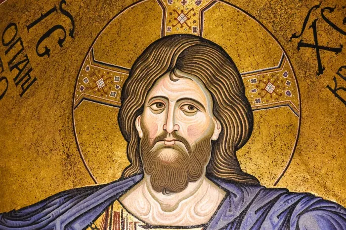 Framed Print : Close-up of Monreale Cathedral with prominent Christ Pantocrator mosaic in the apse