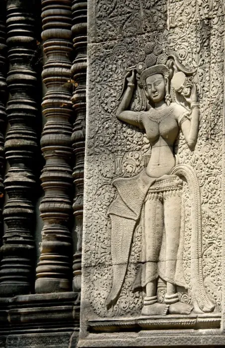Framed Print : Close-up of a sculpture carved on the wall of a temple, Angkor Wat, Siem Reap, Cambodia Framed Print : Close-up of a sculpture carved on the wall of a temple, Angkor Wat, Siem Reap, Cambodia
