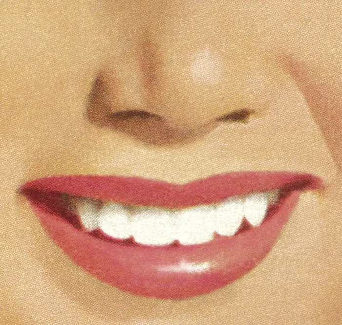 Framed Print : Close-up of a womans smile with red lips and white teeth Framed Print : Close-up of a womans smile with red lips and white teeth