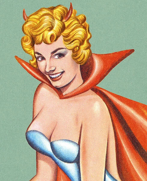 Close up of Woman With Horns and Cape