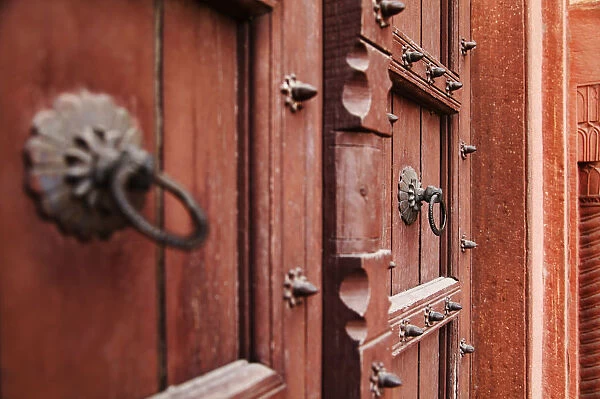 Closed wooden door at Agra Fort, Agra, Uttar Pradesh, India