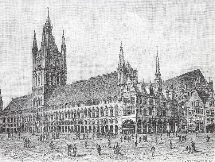 Framed Print : Cloth Hall and Grote Markt, large market, near Ypres, Belgium, Historic, digitally restored reproduction of an original 19th-century original Framed Print : Cloth Hall and Grote Markt, large market, near Ypres, Belgium, Historic, digitally restored reproduction of an original 19th-century original