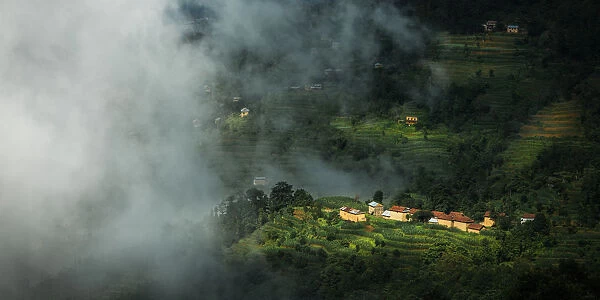 Cloud floating over terrace landscape in Nagarkot