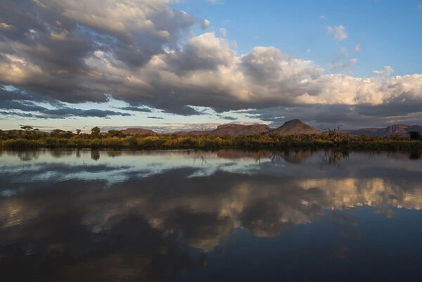 Cloud reflections in the Marataba River, Marataba Private Game Reserve, Limpopo, South Africa