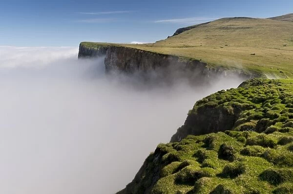 Clouds on the cliffs, Mykines, Utoyggjar, Faroe Islands, Denmark