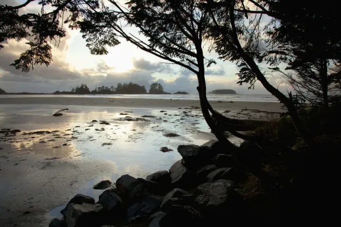Framed Print : Clouds At Sunset Over Chestermans Beach And Franks Island Near Tofino; British Columbia Canada