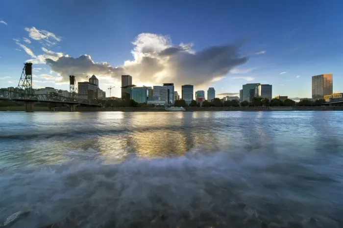 Framed Print : Clouds and Waves along Willamette River in downtown Portland Oregon Framed Print : Clouds and Waves along Willamette River in downtown Portland Oregon