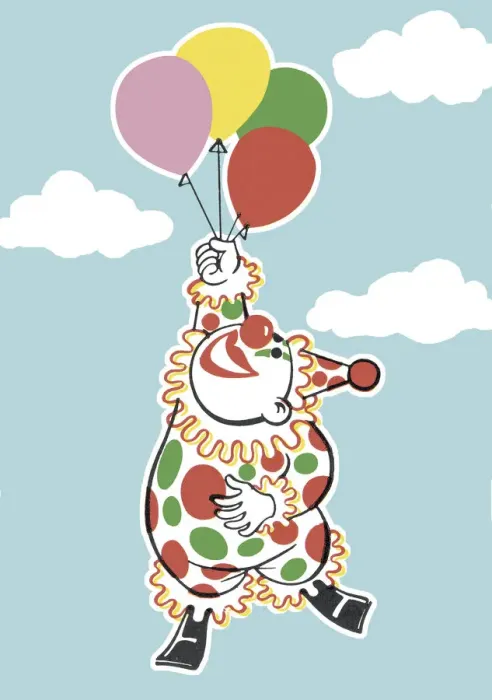 Framed Print : Clown Floating with Balloons Framed Print : Clown Floating with Balloons