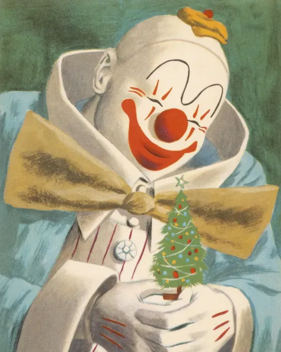 Framed Print : Clown Holding a Little Christmas Tree Framed Print : Clown Holding a Little Christmas Tree