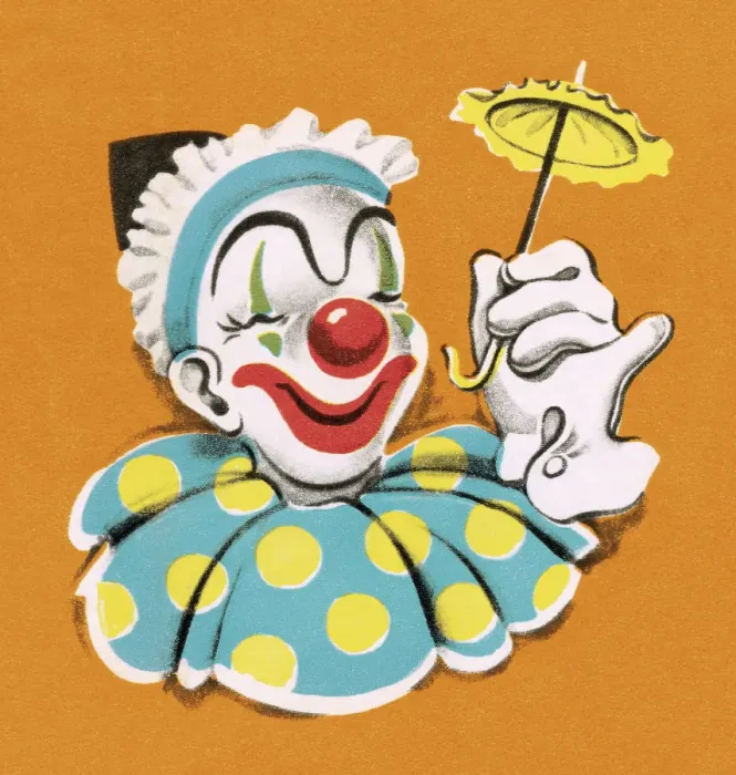 Framed Print : Clown Holding Tiny Umbrella Framed Print : Clown Holding Tiny Umbrella