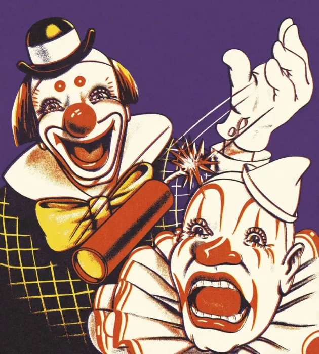 Framed Print : Two Clowns and a Stick of Dynamite