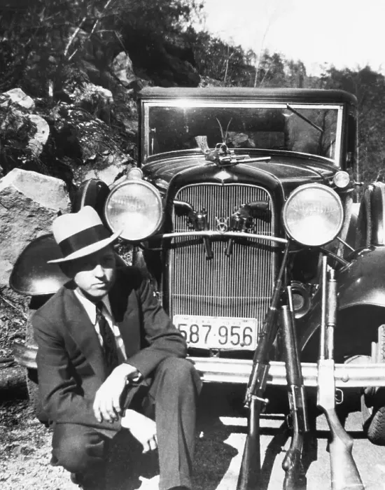 Framed Print : Clyde Barrow with Guns and Automobile Framed Print : Clyde Barrow with Guns and Automobile