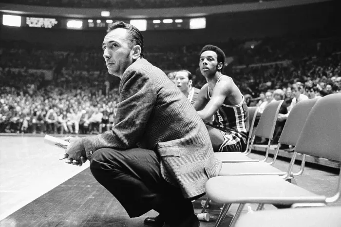 Framed Print : Coach Bob Cousy on Bench During Game Framed Print : Coach Bob Cousy on Bench During Game