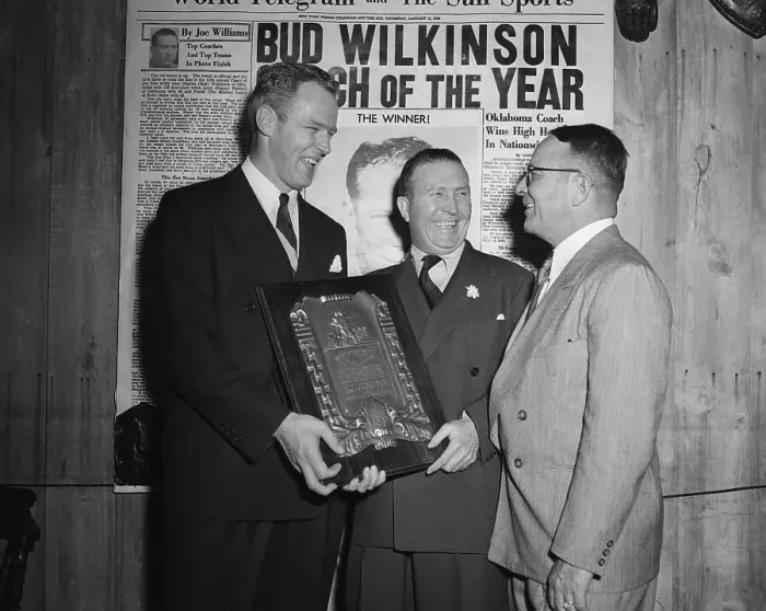 Framed Print : Coach Charles Bud Wilkinson Holding Coach Award with Others Framed Print : Coach Charles Bud Wilkinson Holding Coach Award with Others