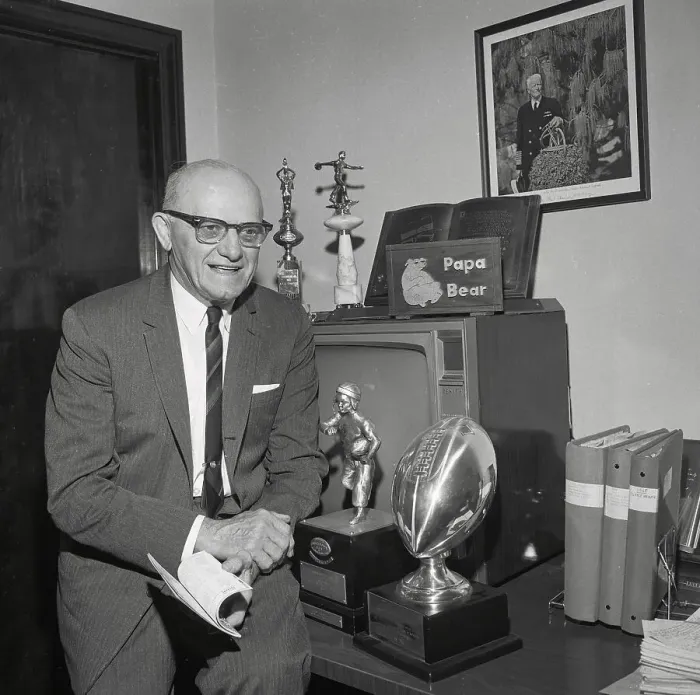 Framed Print : Coach George Halas Sitting Beside Trophies Framed Print : Coach George Halas Sitting Beside Trophies