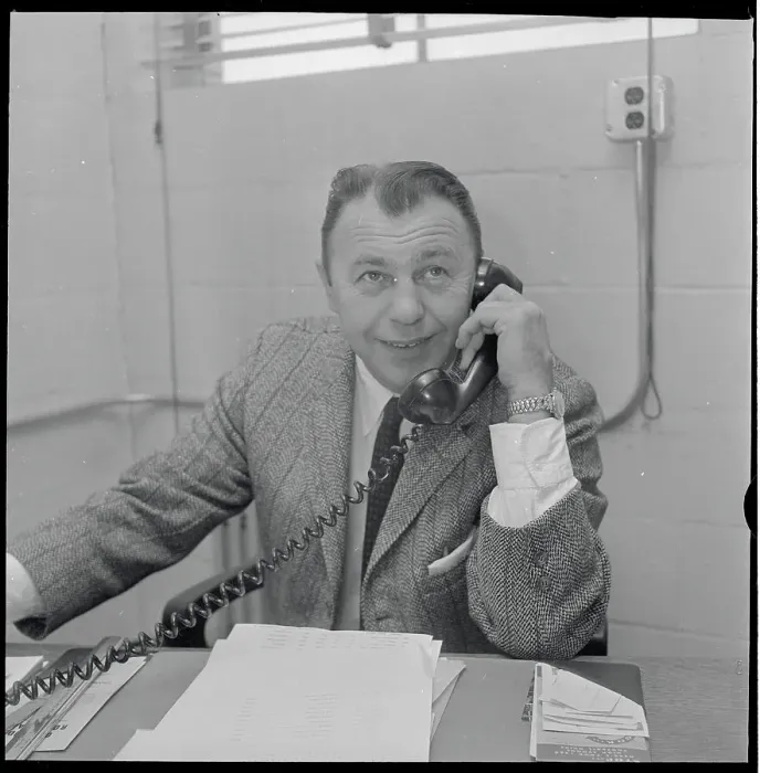 Framed Print : Coach John Michelson Conversing on Telephone Framed Print : Coach John Michelson Conversing on Telephone