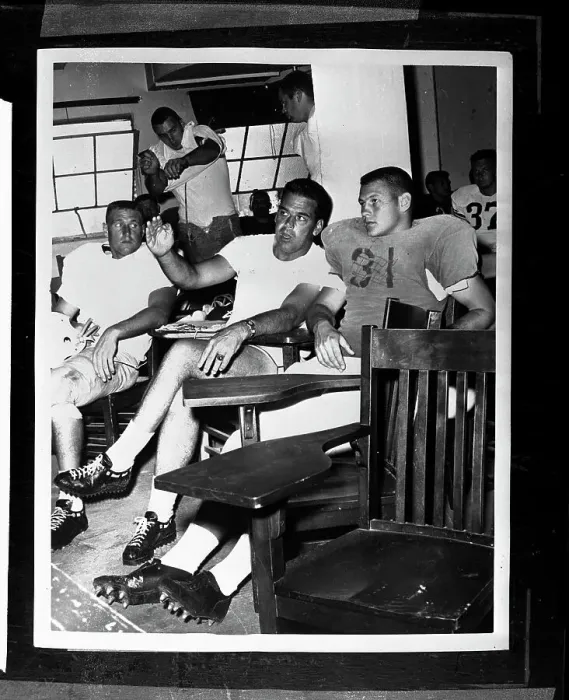Framed Print : Coach Otto Graham Talking to Players Framed Print : Coach Otto Graham Talking to Players