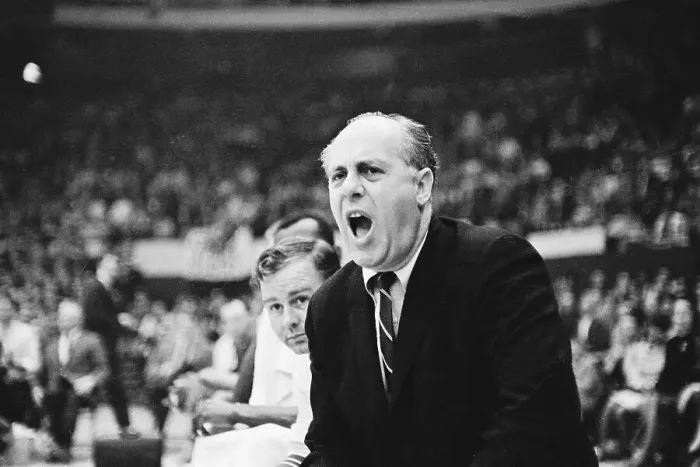 Framed Print : Coach Red Auerbach Yelling to Players from Sideline Framed Print : Coach Red Auerbach Yelling to Players from Sideline
