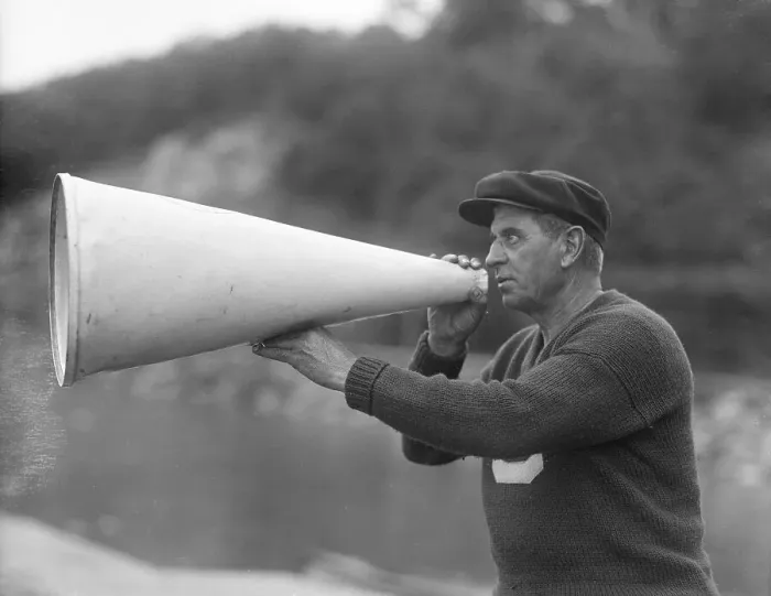 Framed Print : Coach Using a Megaphone Framed Print : Coach Using a Megaphone