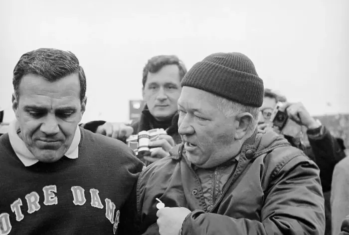 Framed Print : Coaches Ara Parseghian and Duffy Daugherty Leaving Field Framed Print : Coaches Ara Parseghian and Duffy Daugherty Leaving Field
