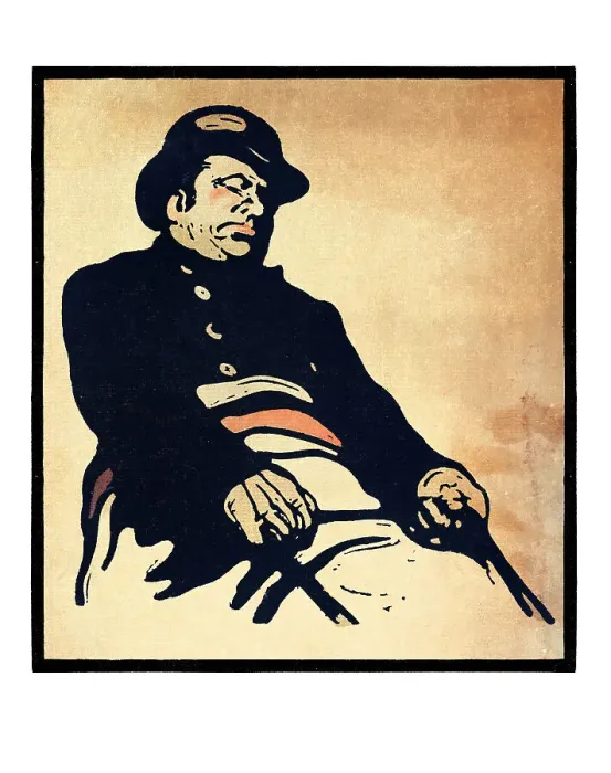 Framed Print : Coachman in London City art nouveau illustration 1898