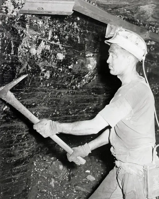 Framed Print : Coal Miner Breaking Coal Off Rock Face Framed Print : Coal Miner Breaking Coal Off Rock Face