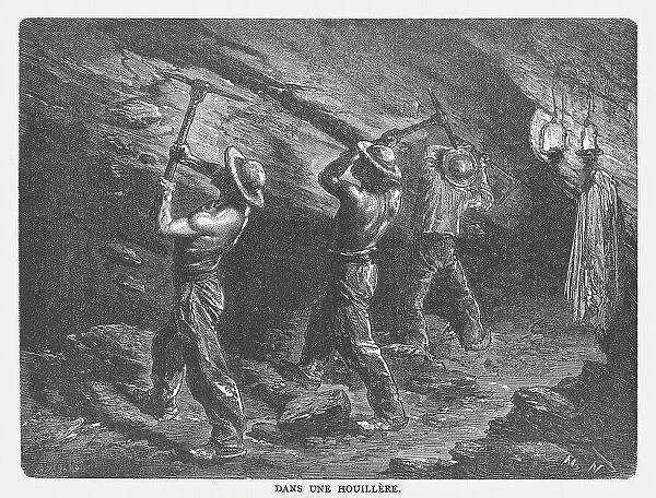 Coal miners, wood engraving, published in 1877