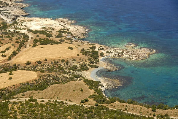 Coast, cliffs, rocks, blue sea, view from Mount Moutti tis Sotiras, Baths of Aphrodite, Akamas, Southern Cyprus, Republic of Cyprus, Mediterranean Sea, Europe