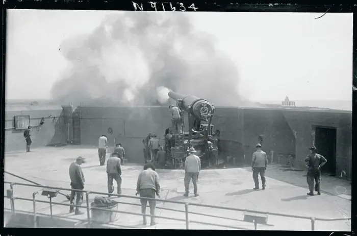 Framed Print : Coast Defense Guns Firing Framed Print : Coast Defense Guns Firing