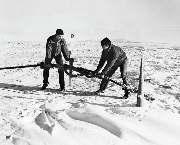 Framed Print : Two Coast Guardsmen Anchoring in Ice Framed Print : Two Coast Guardsmen Anchoring in Ice