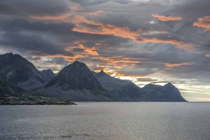 Framed Print : Coast near Husoey in the evening light, Senja Island, Troms, Norway Framed Print : Coast near Husoey in the evening light, Senja Island, Troms, Norway