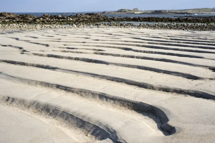 Framed Print : Coastal sand at low tide, channels formed by water, coast at Plouarzel, Departement Finistere, Brittany, France, Europe Framed Print : Coastal sand at low tide, channels formed by water, coast at Plouarzel, Departement Finistere, Brittany, France, Europe