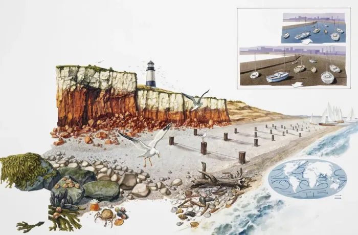 Framed Print : Coastline showing cliffs, beach, lighthouse, wildlife and waters edge Framed Print : Coastline showing cliffs, beach, lighthouse, wildlife and waters edge