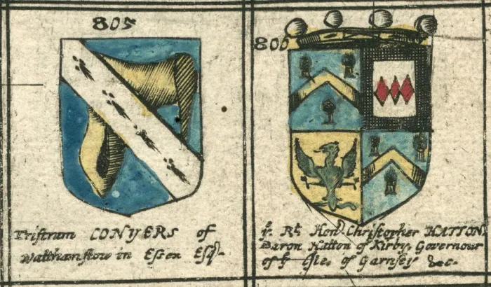 Framed Print : Coat of arms 17th century Conyers and Hatton Framed Print : Coat of arms 17th century Conyers and Hatton