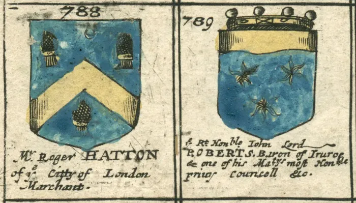 Framed Print : Coat of arms 17th century Hatton and Roberts Framed Print : Coat of arms 17th century Hatton and Roberts