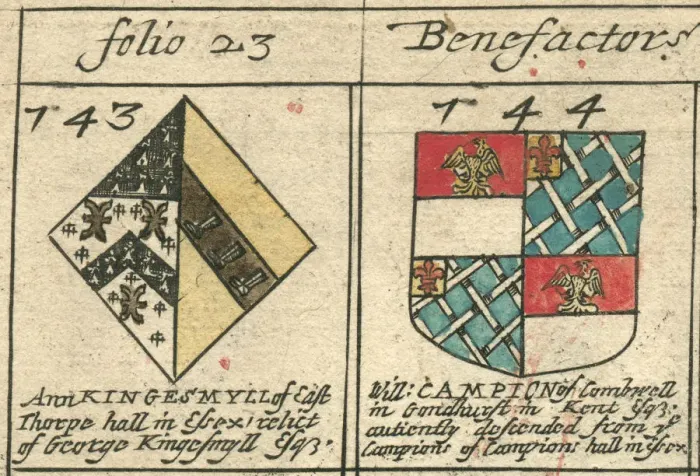 Framed Print : Coat of arms 17th century Kingsmill and Campion