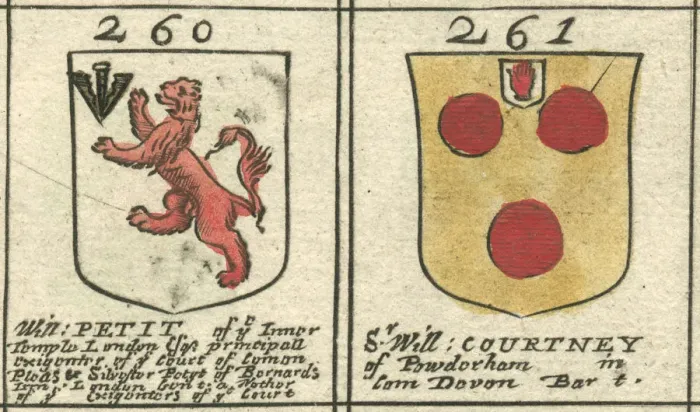 Framed Print : Coat of arms 17th century Petit and Courtney