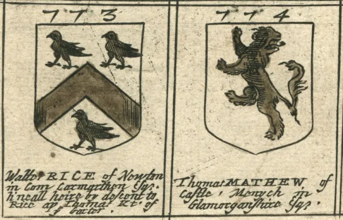 Framed Print : Coat of arms 17th century Rice and Mathew Framed Print : Coat of arms 17th century Rice and Mathew