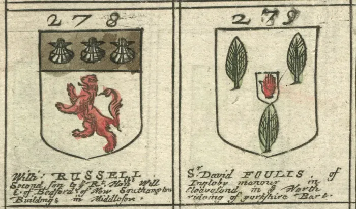 Framed Print : Coat of arms 17th century Russell and Foulis