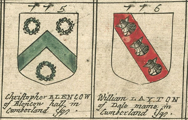 Coat of arms copperplate 17th century Blencow and Layton