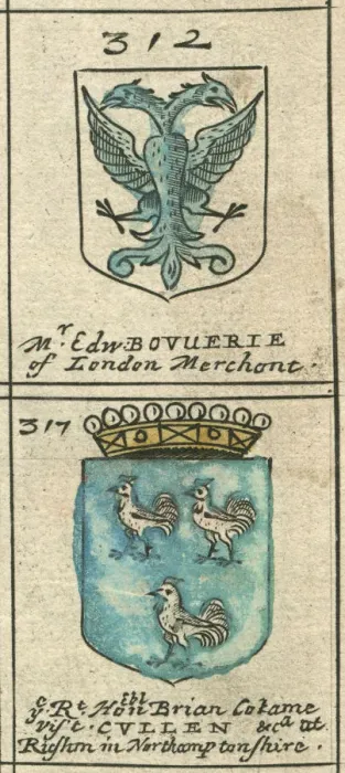 Framed Print : Coat of arms copperplate 17th century Bouverie and Cullen
