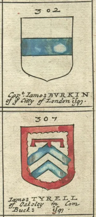 Framed Print : Coat of arms copperplate 17th century Burkin and Tyrell