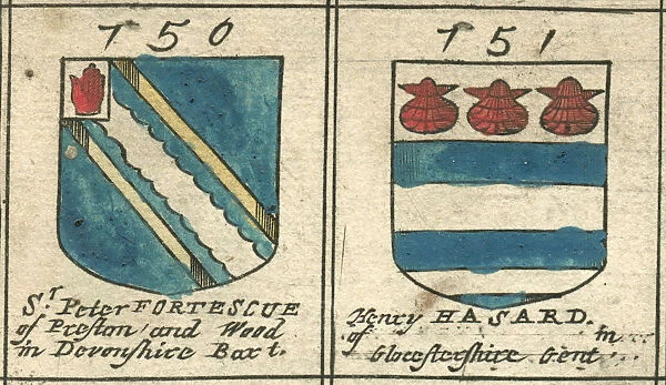 Coat of arms copperplate 17th century Fortescue and Hasard