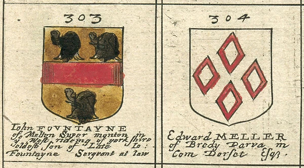 Coat of arms copperplate 17th century Fountayne and Meller