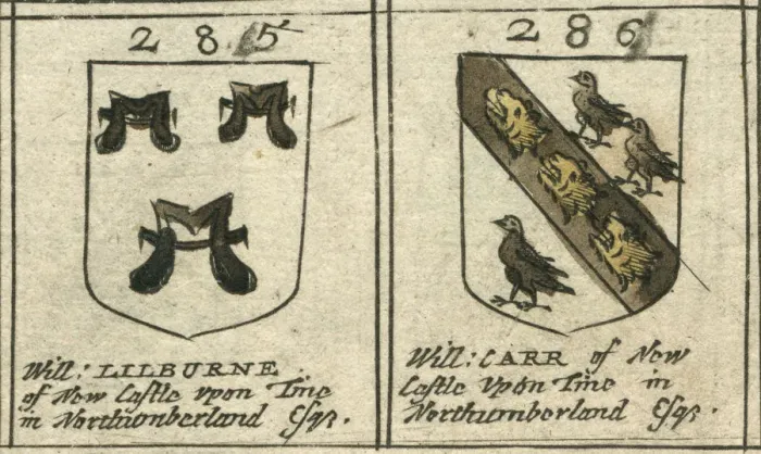 Framed Print : Coat of arms copperplate 17th century Lilburne and Carr Framed Print : Coat of arms copperplate 17th century Lilburne and Carr