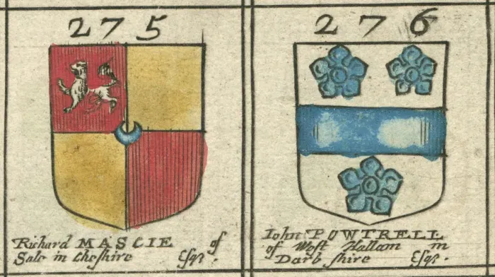 Framed Print : Coat of arms copperplate 17th century Mascie and Powtrell Framed Print : Coat of arms copperplate 17th century Mascie and Powtrell