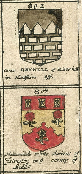 Coat of arms copperplate 17th century Reynell and White