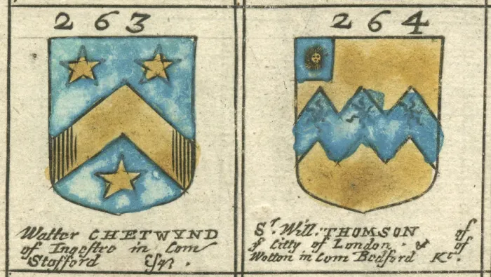 Framed Print : Coat of arms copperplate 17th century Thomson and Chetwynd Framed Print : Coat of arms copperplate 17th century Thomson and Chetwynd